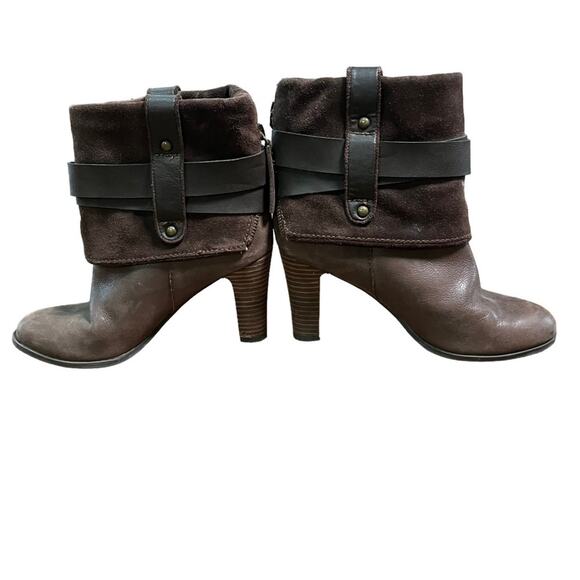 Nine West Brown Suede Leather Fold Over Buckle Heeled Boot Size 7 - Picture 1 of 8